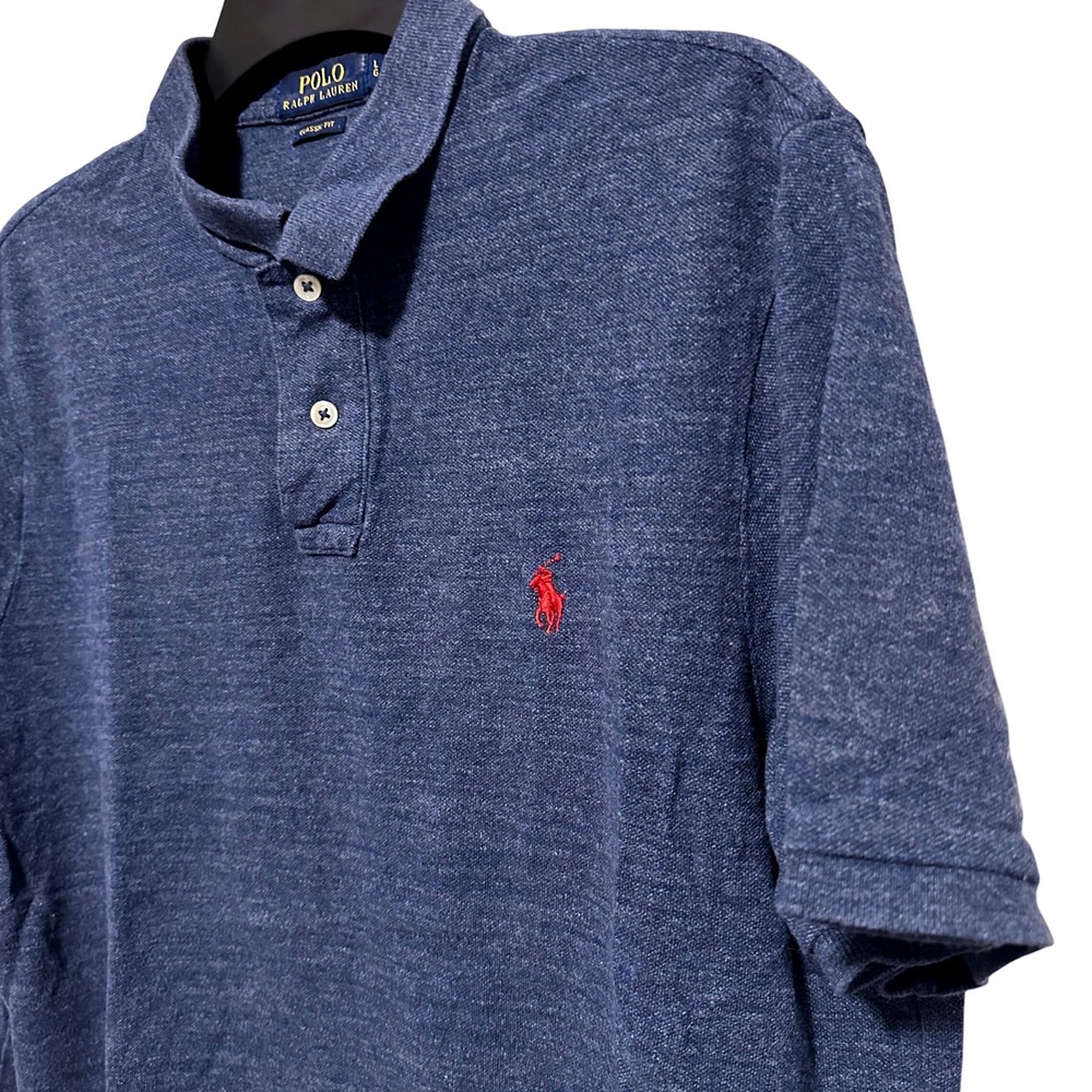 Polo Ralph Lauren Mens Blue Heathered Cotton Classic Fit Polo Shirt Large L - Picture 2 of 5